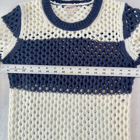 Arizona Jeans Co. Sweater Woman's L Open Chunky Knit Full Sleeves Navy & White - Picture 5 of 10